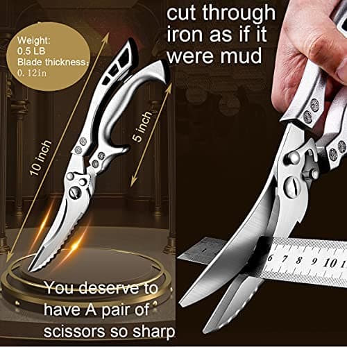 ANDONG Upgrade Heavy Duty Stainless Steel Kitchen Scissors - Professional Poultry Shears for Bone, Meat, Chicken, Fish, Turkey, Vegetables,Spring Loaded Multipurpose Ultra Sharp Utility Scissors - Thumbnail 3