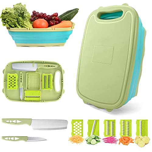 Camping Cutting Board, HI NINGER Collapsible Chopping Board with Colander, 9-In-1 Multi Chopping Board Kitchen Vegetable Washing Basket for Camping,Camping Gifts Camping Accessories for RV Campers - Image 1