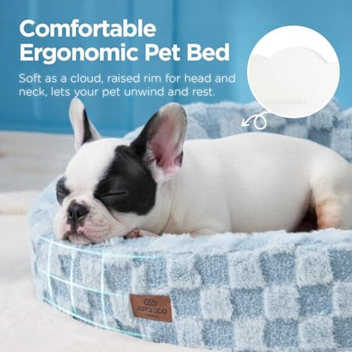 Joydeco Cloud Dog Bed for Small Dogs & Cats, Washable Pet Bed with Orthopedic Foam and Removable Checkered Plush Pad, Non-Slip Bottom for Indoor Puppies and Kittens, 22x20 Inch, Light Blue - Thumbnail 2