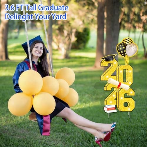 3.5FT Large Class 2026 Graduation Yard Sign Yard Decorations Congrats Graduation Lawn Signs 2026 Grad Yard Signs with Stakes for Outdoor Indoor Congrats Graduation Party Decoration Supplies - Thumbnail 3