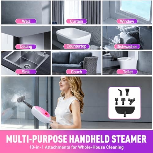 Steam Mop & Detachable Handheld Steamer 2-in-1 Design, 20s Fast Heat-Up, 16FT Power Cord, 10-in-1 Multi-Purpose Steam Cleaner for Hardwood Floors/Carpet/Tile/Grout/Window/Stove for Deep Home Cleaning - Thumbnail 4