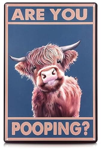 Are You Pooping Highland Cow Sign - Funny Bathroom Decor Metal Sign with Anti-Rust Coating 12x8 Inch - Highland Cow Decor for Home, Metal Wall Plaque for Toilet, Tin Wall Art – Farmhouse Funny Bathroom Art - Image 1