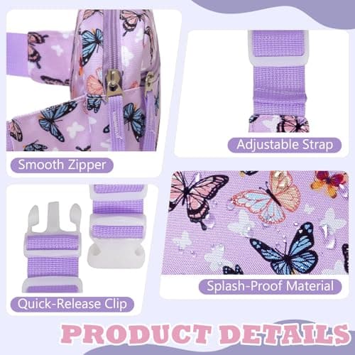 WOOMADA Fanny Pack, Crossbody Bag Waist Bag with Adjustable Waistband, Cute Belt Bag for Gifts(Purple Butterfly) - Thumbnail 5