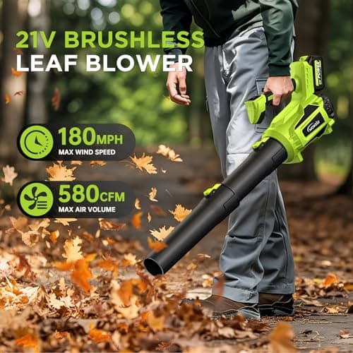 Leaf Blower Cordless, 580CFM Lightweight & Powerful Electric Handheld with 5+1 Speed Modes, Includes 2 Batteries & Fast Charger Kit for Lawn, Patio, Dust, Leaves, Car Drying and Light Snow - Thumbnail 2
