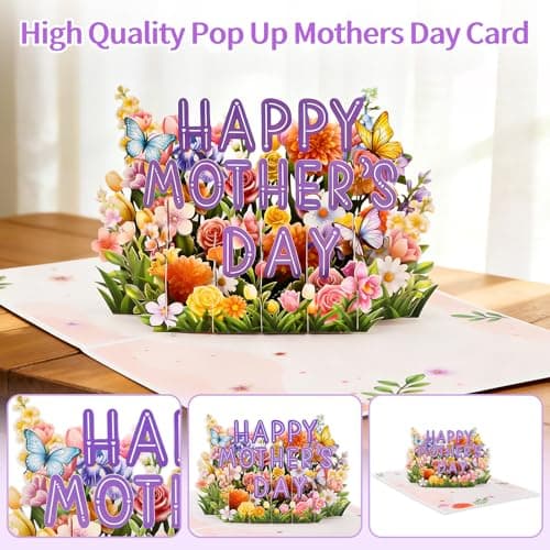 FaCraft Mothers Day Card Pop Up - Large 8x6 4-Layer 3D Flower Garden & Butterfly Centerpiece for Mom Grandma Wife - Handmade Happy Mother’s Day Card with White Pearlescent Envelope, Writing Note, Seal - Thumbnail 2