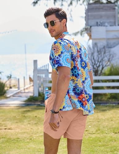 JMIERR Men's Casual Cotton Linen Shorts - Drawstring Summer Beach Stretch Golf Dress Short 5 inch Polo Shorts with Pockets Elastic Waist,3XL,B Pink - Thumbnail 5