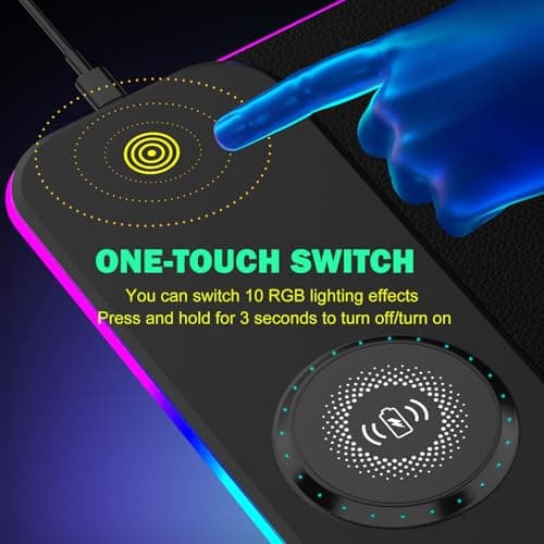 GIM PU Leather RGB Gaming Mouse Pad with 15W Magnetic Wireless Charging, 800x300x4mm LED Mouse Mat, 10 Light Modes, Non-Slip Rubber Base for PC MacBook Laptop - Thumbnail 4