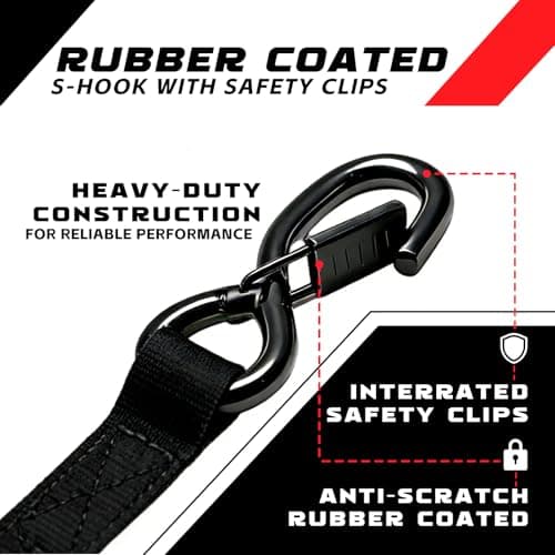 Retractable Ratchet Straps (2-Pack) - Heavy Duty Auto Slow Retraction Tie Down Straps - 1 Inch x 13 Feet (1,800lb Break Strength) for Truck, Cargo Trailer, Motorcycle, ATV, UTV - Black - Thumbnail 5