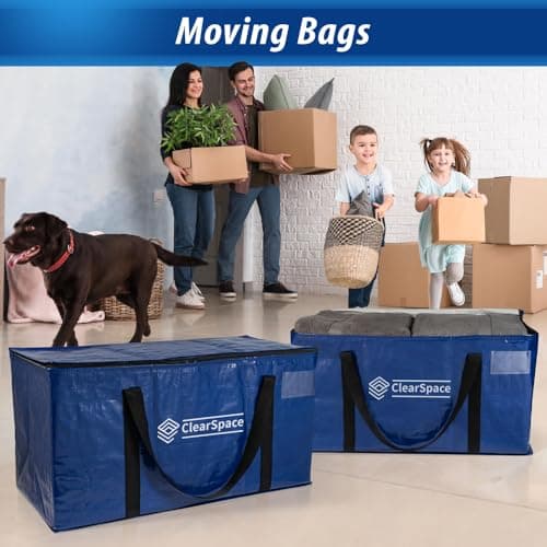 ClearSpace Heavy Duty Moving Bags or Storage Bag – Large Moving Boxes with Backpack Straps, Zippers & Handles – Perfect for Moving, College Dorm, Traveling, Camping, Christmas Decorations, 6 Pack - Thumbnail 3