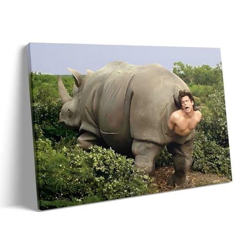 VYPEROCK Funny Framed Canvas Wall Art Bathroom Decor Retro Humor Comedy Ace Ventura Movies Poster Rhino Painting Modern Toilet Artwork for Living Room Dorm Wall Home Decoration, (24x30inch)