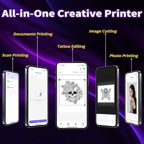 NDYIN Tattoo Stencil Printer, Bluetooth Thermal Tattoo Printer Machine, D80 Portable Stencil Printers for Tattooing with 10pcs Transfer Paper, Compatible with iOS, Android and PC(Black) - Thumbnail 5