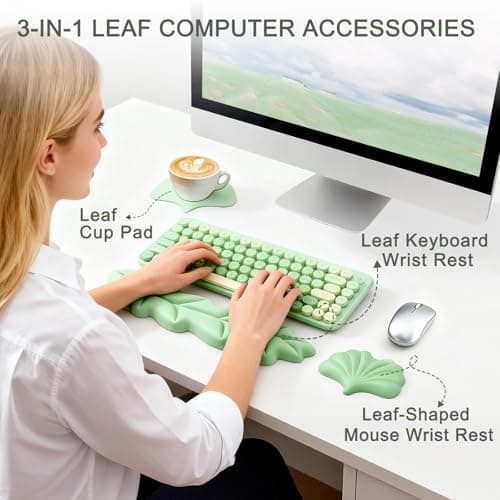 Ergonomic Leaf Keyboard and Mouse Wrist Rest Set, Extra Wide & Thick Memory Foam for Carpal Tunnel Pain Relief, Non-Slip Base, PC/Mac/Laptop, Gift for Office Work, Gaming - Thumbnail 3