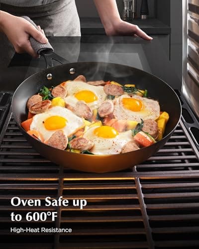 Yonida Carbon Steel Pan, 12 Inch Nonstick Frying Pan Skillet, Pre-Seasoned Carbon Steel Cookware with Removable Silicone Handle Holder, Indoor/Outdoor, Induction & Oven Safe - Thumbnail 6