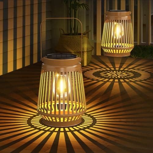 Solar Lanterns Outdoor Waterproof Brighter Up to 12 Hrs Outdoor Hanging Solar Lights, Retro Metal Outside Lanterns Auto On/Off, Solar Powered Lanterns Lighting LED for Garden Patio Yard Decor 2 Pack - Image 1