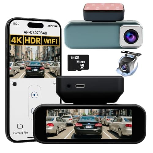 4K Dash Cam for Cars with Smart WiFi & App, Real 4K Ultra HD Dual Front and Rear Car Camera, Free 64GB Card, 3.19" IPS Screen, HDR Night Vision, 24H Parking Monitor, Loop Recording, Easy Phone View - Image 1