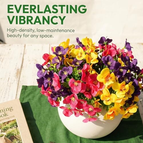 trytuny Artificial Flowers for Outdoor, Realistic Faux Plants for Outside Indoor Porch Patio Window Box Planter Home Decor (12pcs - Yellow Purple Rose red) - Thumbnail 3