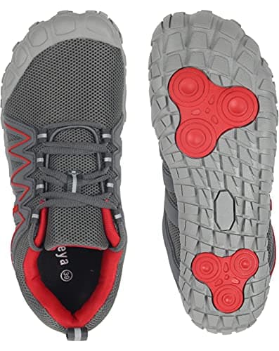 Weweya Women's Minimalist Barefoot Shoes Low Zero Drop Trail Running 5 Five Fingers Wide Toe Box for Female Lady Flat Heel Comfortable Treadmill Grey Red US Size 10 - Thumbnail 5