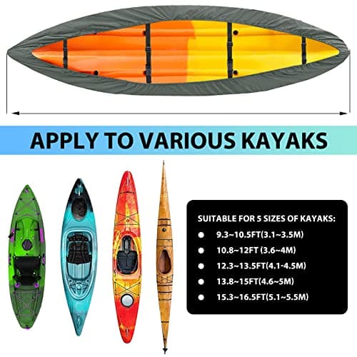 Waterproof Kayak Cover, 12 FT-13 FT Canoe Covers Kayak Accessories, Boat Outdoor Oxford Storage Marine Cockpit Dust Cover UV Protection Ultra Strong Sunblock Shield for Fishing Boat Kayak Canoe - Thumbnail 5