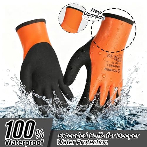 Schwer 2 Pairs 100% Waterproof Winter Work Gloves, ANSI A2 Cut Resistant Freezer Gloves for Outdoor Cold Weather Keep Hands Warm, Thermal Insulated Gloves for Shoveling Snow, Ice Fishing, L - Thumbnail 3