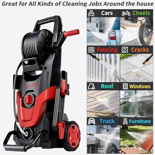 2026 Upgrade Pressure Power Washer 4800PSI w/4 Quick Connect Nozzles, Inlet Hose & Filter&500ML Soap Tank, High Cleaning Machine for Cars/Fences/Driveways/Patios/Home Cleaning,Red - Thumbnail 4