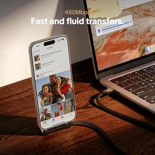 MFish 240W USB C to USB C Cable, Type C Fast Charging Cable with T-Shaped Stand, 90° Right Angle Gaming Cable for iPhone 17/16/15, MacBook, Tablet, Galaxy S25/S24, Braided Durable 3.93FT - Thumbnail 6