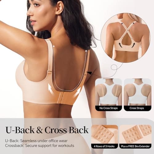 UIMERO Bras for Women No Underwire, Minimizer Bras for Women Full Coverage, Wireless Bras with Support and Lift, Seamless Push Up Bra Nude - Thumbnail 6