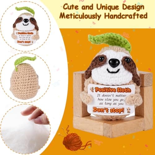 Gifts for Her/Him, Positive Crochet Animals with Fragrance, Birthday Gifts for Women Men, Includes Motivational Cards and a Wooden Base for Son Mom Dad Daughter Sister Friend - Thumbnail 3