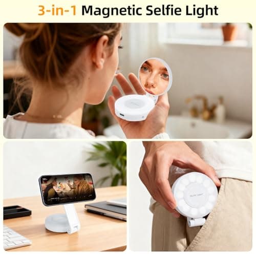 Magnetic Selfie Light for iPhone with Mirror Foldable Magnetic Fill Light with Sticky Ring for Android Rechargeable Portable Phone Ring Lights for Selfies, Video, Makeup, Vlog, Tiktok, CRI95 - Thumbnail 5