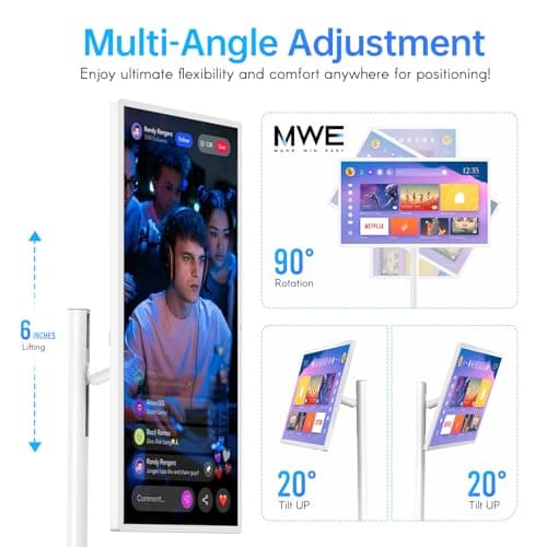 OHYEAHSPIN 24 Inch Portable TV on Wheels, MWE 2K Smart Touch Screen Rolling TV LCD Display with Wires plugged in use, Android OS, Type-C, USB, HDMI Port, Support Wireless Mouse Keyboard - Thumbnail 6