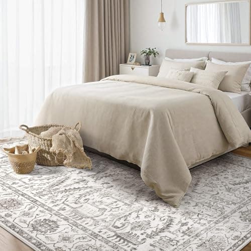 Area Rugs 5x7 for Living Room - Washable Soft Large Vintage Rug Non-Slip Stain Resistant Traditional Stain Resistant Indoor Floor Low Pile Carpet for Bedroom Dining Room or Home Office - White - Thumbnail 6