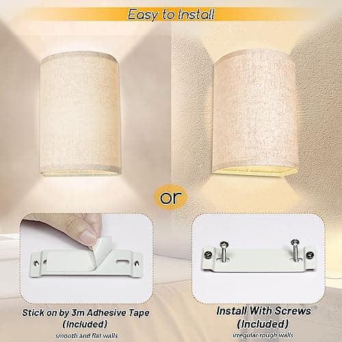 FINCMY Battery Operated Wall Sconces Set of Two, 18 RGB Colors Stick on Wall Lights with Remote, Changeable Dimmable Height Fabric Battery Powered Wall Lights for Bedroom Living Room Hallway - Thumbnail 2