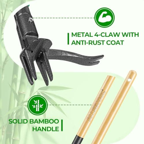 Allsetool Weed Puller Tool with 2 Weed Eject Feature, 43.7in Stand Up Dandelion Remover Tool, Real Bamboo Handle and Metal 4 Claw & Foot Pedal, Heavy Duty Garden Weeder - Thumbnail 3