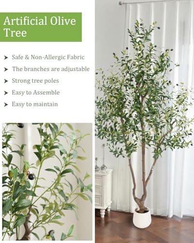 Sillaff Olive Tree 7FT Fake Tree Large Artificial Tree Indoor Faux Plants with Pot, Nearly Natural Olive Branches and Fruits for Living Room Home Office Decorations - Thumbnail 6