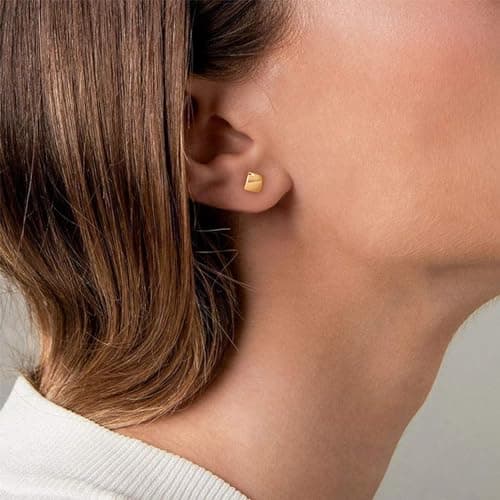 VALLOEY ROVER Heart Stud Earrings for women 14K Gold Plated Squre Earrings Set Sterling Silver Post Dainty Small Cartilage Earring Jewelry Gift for Women - Thumbnail 4