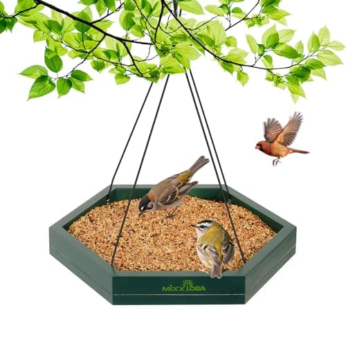 MIXXIDEA Platform Bird Feeder Tray, Hanging Bird Feeders for Outdoors, Wooden Seed Tray Mesh Seed Platform for Garden Yard Outside Decoration Attracting for Wild Birds (1pk-Green) - Image 1