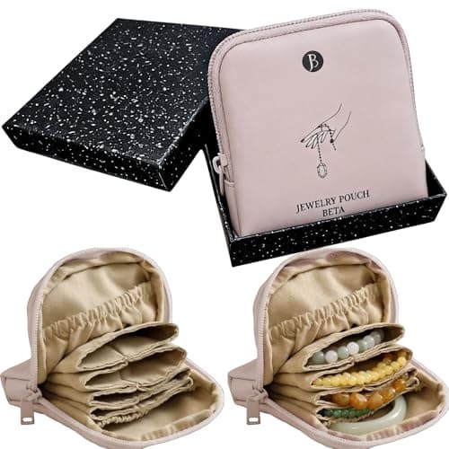 tianzong Small Travel Jewelry Case, Valentine Gifts for Women, Tangle-Free Jewelry Pouch Bag with Gift Box Packaging, Waterproof PU Jewelry Organizer for Valuables (Pink, Single Zipper) - Image 1