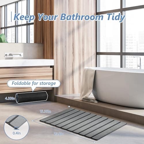 AWW Foldable Stone Bath Mat, Super Absorbent Diatomaceous Earth Mats, Non-Slip 23.6 x 15.5 Inch Quick Drying Mat, Compact and Easy to Store Bath Mats for Bathroom, Easy to Clean, Grey - Thumbnail 6