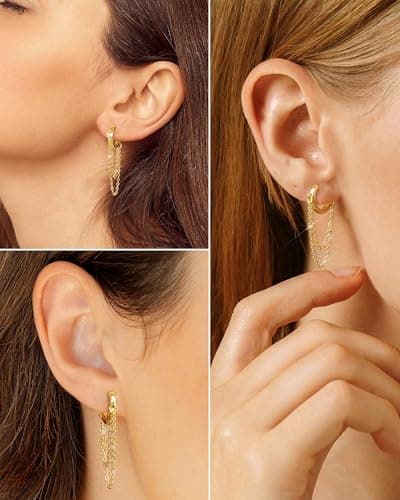Shownee Gold Chain Earrings for Women - 14K Gold Plated Dangle Huggie Hoop Earring Fashion Jewelry Gifts for Valentines Mother's Day Christmas Birthday 1 PCS - Thumbnail 4