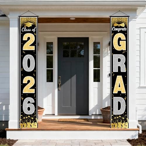 OHOME Graduation Decorations 2026 - Black Gold Congrats Grad Porch Banner for Graduation Party Decorations - Class of 2026 - Party Favors Supplies Backdrop Yard Signs Decor (Black) - Image 1