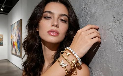 Alegend Bracelets Sets 14K Gold Crystal Encrusted, Butterfly Charm, Twisted Rope Dreamy Gift - Thumbnail 2