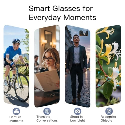Aovemt AI Smart Glasses with Camera – 1080P HD Video & Audio, Real-Time Translation, ChatGPT Assistant, Bluetooth Smart Sunglasses with Noise Reduction, Prescription Lenses Compatible - Thumbnail 5