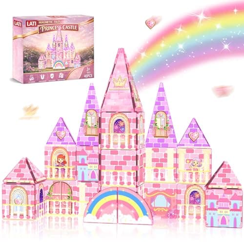 LATI Magnetic Tiles Princess Castle Building Toy for Kids, Double-Sided Magnetic Blocks for Day & Night Play, Open-Ended STEM Educational Toy, Compatible with Other Brands, Gift for Girls Ages 3–8 - Image 1