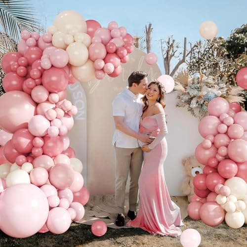 Dusty Pink Balloon Arch Kit 124Pcs Pink and White Balloon Arch Garland Kit Include Macaron Light Pink Sand White Balloons for Baby Shower Bridal Shower Wedding Birthday Party Decorations - Thumbnail 4