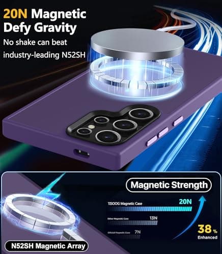 TISOOG Strong Magnetic for Galaxy S24 Ultra Case, [Compatible with Magsafe] [Military Grade Drop Tested] Protective Translucent Matte Slim Case for S24 Ultra 6.8 inch,Deep Purple - Thumbnail 3