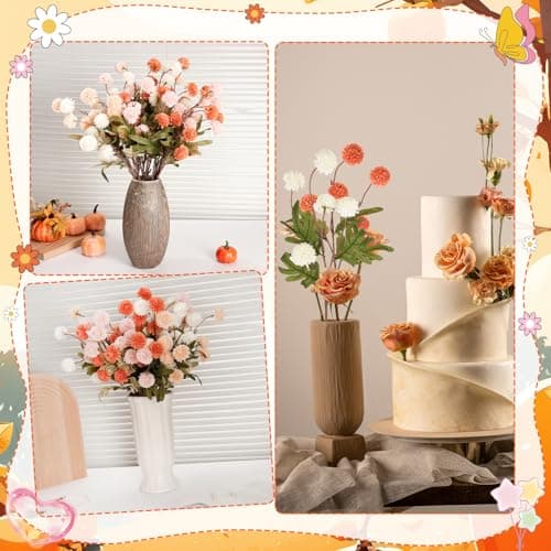Ovveroche 16 Bundles Faux Silk Mums Chrysanthemums Pom Pom Ball Bouquet Kiku Flowers with Stem for Wedding, Home, Outdoor Table Vase Arrangement - Thumbnail 6