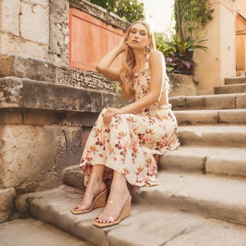 EQAUDES Wedge Sandals Clear Strap Heels for Women - Espadrilles, Square Toe, Vacation, Summer, Two Strap, Slip on, Beach Slides - Thumbnail 6