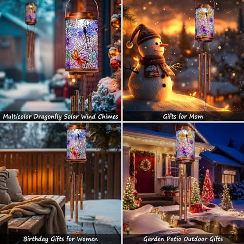 Dragonfly Solar Lights Wind Chimes for Outside, Garden Gifts for Mom Dad Solar Outdoor Lantern Metal Hanging Lights for Garden, Patio, Yard Decor, Mothers Day Birthday Gifts for Women (1Pack) - Thumbnail 2