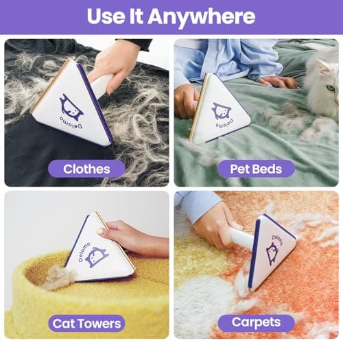 Multi-Use Pet Hair Removal Tool: DELOMO Handheld Fur Rake Scraper – Metal Side for Deep Cleaning on Carpets, Rugs & Car Mats, and Rubber Side for Gentle Cleaning on Couches – Ideal for Pet Homes - Thumbnail 6