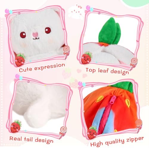 MIAODAM Rainbow Strawberry Bunny Stuffed Animal, Rainbow and Strawberry Bunny Plush Turn Into Rabbit Fruit Doll, Plushie Cute Bunny Toy for Baby (7 inch) - Thumbnail 4