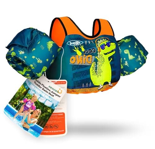 AEOCOO Puddle Float Jumper 20-30-50 Pounds, Toddler Swim Vest for 1-3-5 Years Old, Pool Floats with Swimming Arm Floaties Swim Jacket with Water Wings for Kids Swimmies, Boys, Girls, Niños, Cool-Dino - Image 1